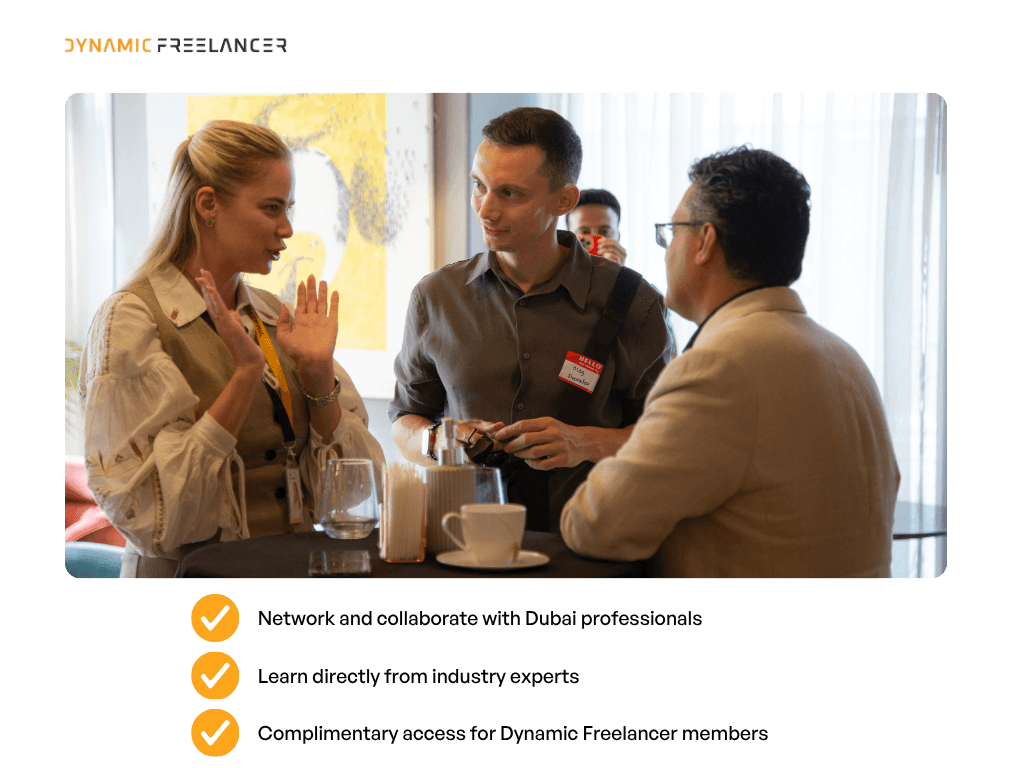 Independent professionals networking at a Dynamic Freelancer Business Social event in Dubai